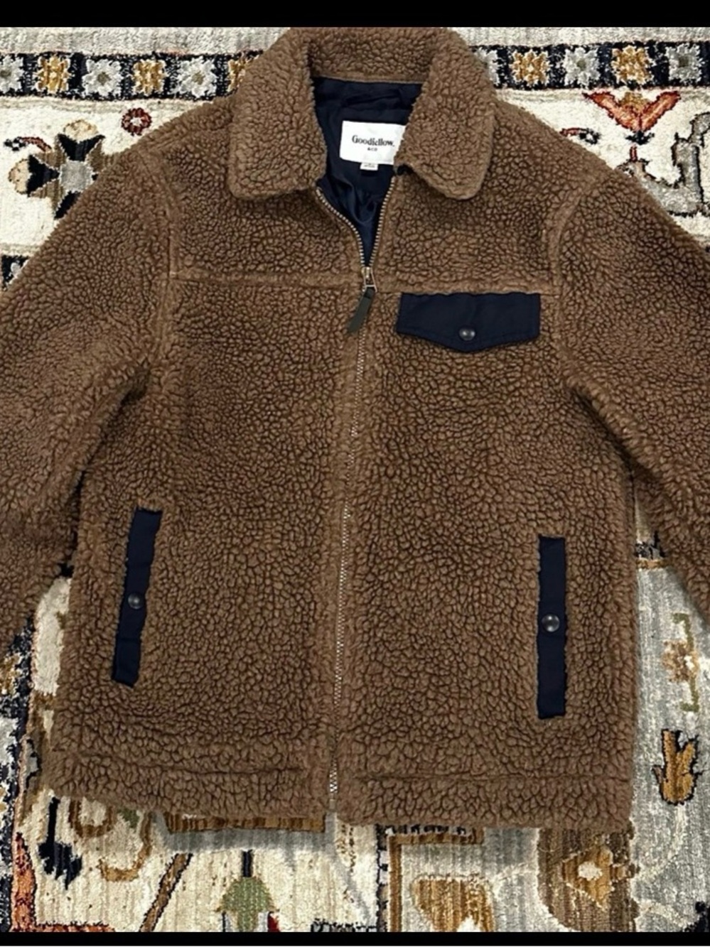 Goodfellow & Co Brown Sherpa Shirt Jacket with Navy Trim